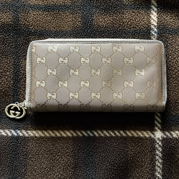 AUTHENTIC GUCCI BRONZE GG IMPRIME Leather Zip Wallet - Picture 4 of 10